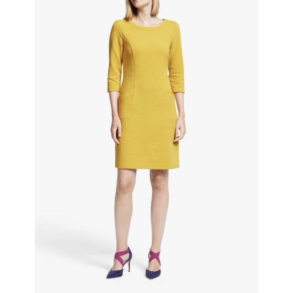 Boden Jasmine Ottoman Dress Yellow 6R Mini 3/4 Sleeve Casual Cotton